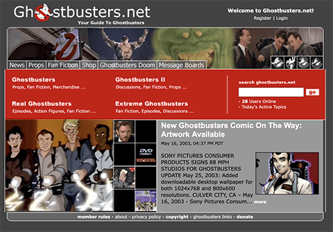 The first iteration of Ghostbusters.net.